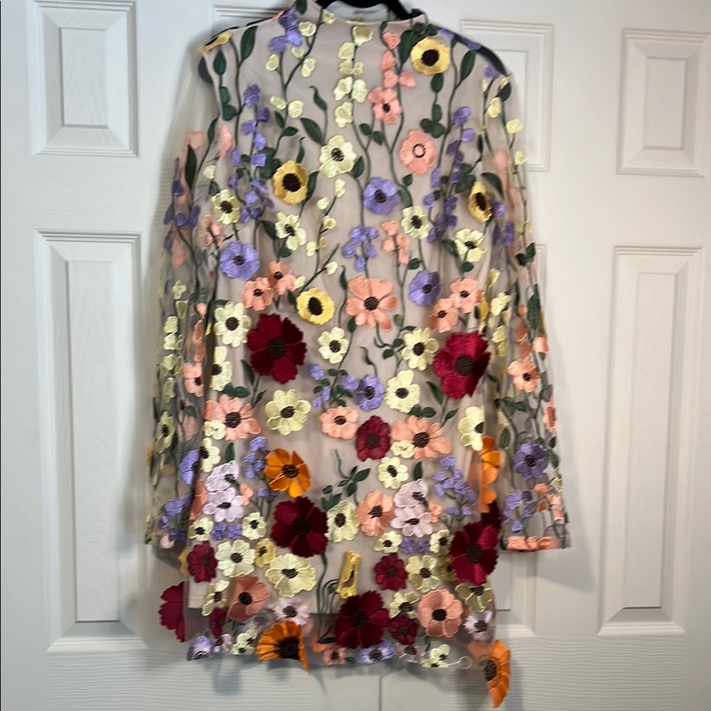 Red and Purple Sheath Maxi Dress with Bishop Sleeves